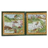 2pc Japanese Landscape Needlepoint Tapestry Art