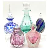 5 Vintage Art Glass Perfume Bottles
