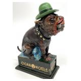 Cast Iron Old Puffer Nickel Cigar Dog Coin Bank