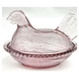 Pink Glass Hen on Nest