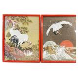 2pc Japanese Style Crane Embroidered Bamboo Frame