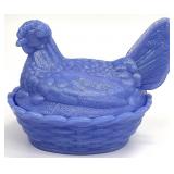 Blue Milk Glass Style Hen on Nest