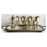 Asst Silverplate Goblets, Sugar Shaker & Trays