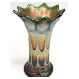 Carnival Iridescent Green Swung Glass Vase