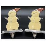 2 Christmas Snowman Metal & Enamel Stocking
