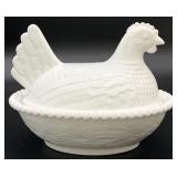 White Glass Hen on Nest