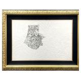 Large Jonna White S/N Leopard Embossed Etching Art