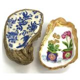 2 Decoupage Oyster Shell Ring Dishes