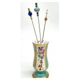 Antique Vtg Hand Painted Porcelain Hat Pin Holder