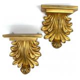 Pair Gold Accent Wall Corbel Shelves
