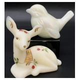 2pc Fenton Art Glass Deer & Bird Figurines