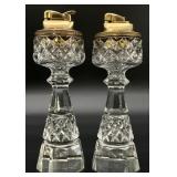 Pair Vintage Crystal Pedestal Table Lighters