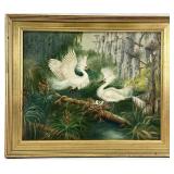 Enrique Recinos, Crested Egrets Oil Painting