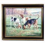 E. Tomasiewicz Fox Hunt Dogs Scene Oil Painting