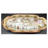 Antique Japanese Kutani Hand Painted Oval Dish