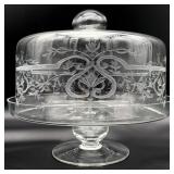 Vintage Etched Glass Dome Cake Stand