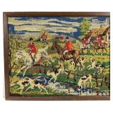 Vintage European Hunt Scene Needlepoint Art