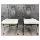 Pair Black Wrought Iron Arm Chairs