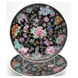 2 Chinese Jingdezhen Famille Noir Plates