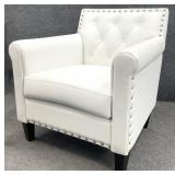 White Button Tufted Faux Leather Chair