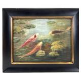 Vintage Original Koi Fish Painting