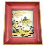 Mid Century Asian Reverse Painted Lighted Wall Art