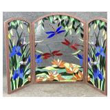 Stained Glass Dragonfly Fireplace Screen