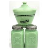Green Milk Glass Style S&P Shakers & Grease Jar