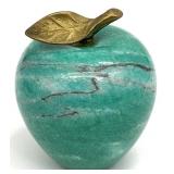 Teal Marble & Brass Apple Paperweight