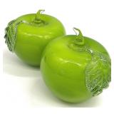 2 Large Murano Style Hollow Art Glass Apple