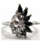 Sterling Silver Sapphire & Clear Stone Ring, Sz