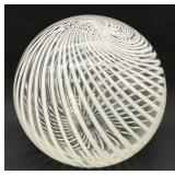 Murano Style White Swirl Blown Glass Sphere