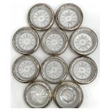 10 Sterling Silver Wrapped Glass Coasters