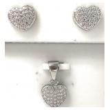 Silver Tone & Clear Stone Heart Pendant &