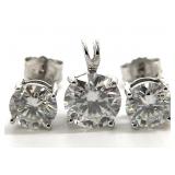 10K White Gold & Diamond Pendant & Earrings