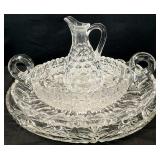4pc Vtg Glass / Cut Glass Serving Dishes & Cruet