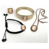 4pc Amedeo Cameo Jewelry, Signed