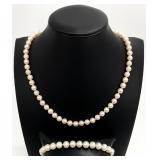 Vintage Pearl Necklace & Bracelet, 14K Gold Clasps