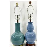 2pc Blue & Turquoise Ceramic Table Lamps