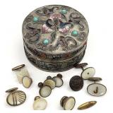 Chinese Export Champleve Trinket Box & Contents