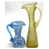2 Small Art Glass Pitchers
