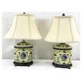 2 Oriental Accents Chinoiserie Porcelain Lamps