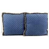 Pair Blue Fringed Throw Pillows