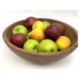 Antique Wood Dough Bowl, Faux Fruit
