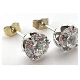 Marked 14K Gold & Clear Stone Earrings