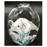Gibson Signed Floral Art Glass Paperweight