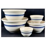 5 Friendship Pottery Blue Stripe Bowls