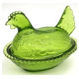Green Glass Hen on Nest