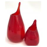 2 Red Seed Bubble Stretch Glass Vases