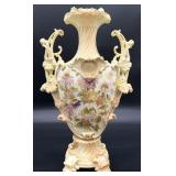 German Porcelain Ornate Hand Painted Floral Vase